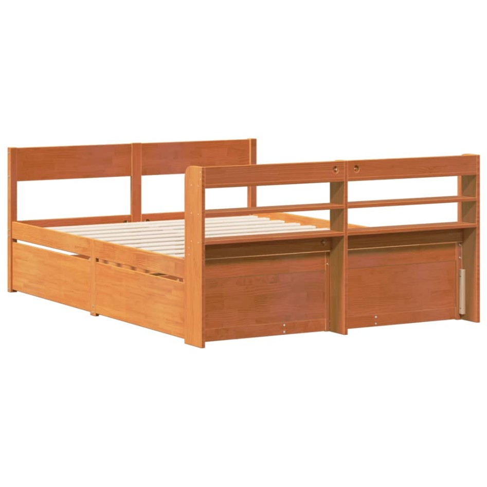 Estructura de cama sin colchón madera maciza marrón 135x190