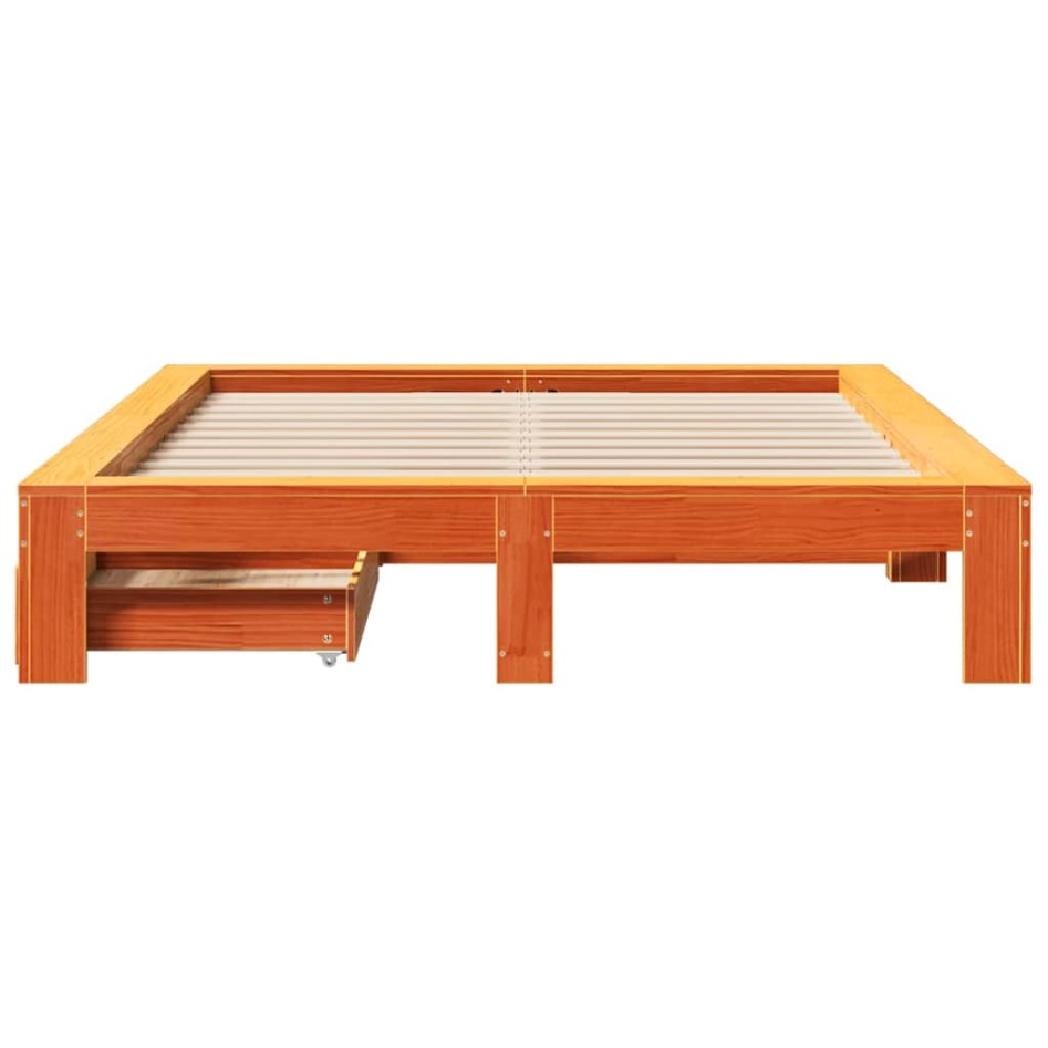 Cama sin colchón madera maciza de pino marrón cera 140x190
