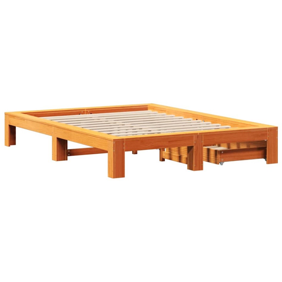 Cama sin colchón madera maciza de pino marrón cera 140x190