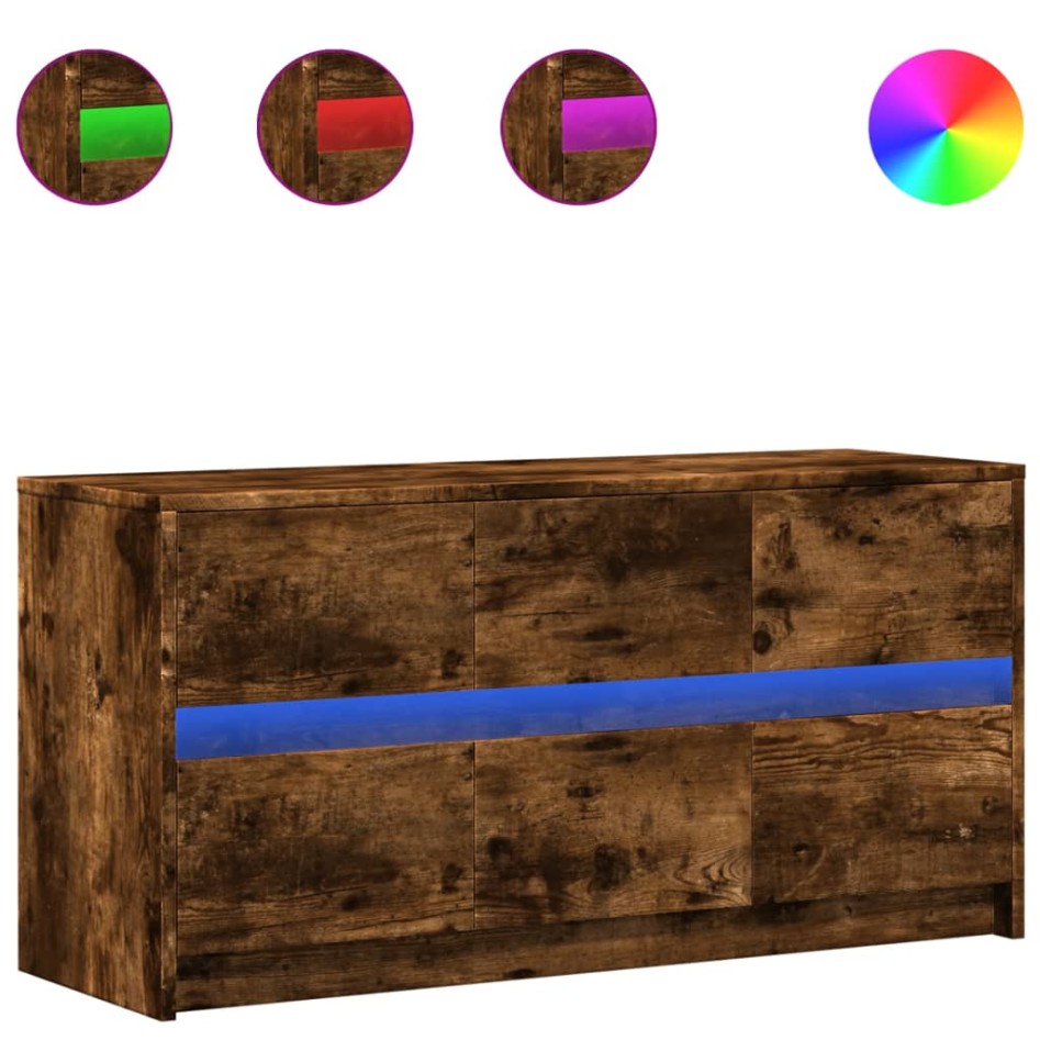Mueble de TV LED madera ingeniería roble ahumado 100x34x50
