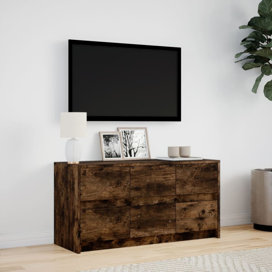 Mueble de TV LED madera ingeniería roble ahumado 100x34x50