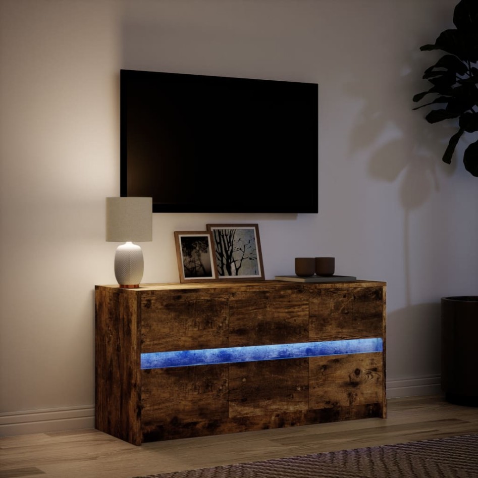 Mueble de TV LED madera ingeniería roble ahumado 100x34x50