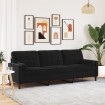 Sofá de 3 plazas con cojines terciopelo negro 210 cm