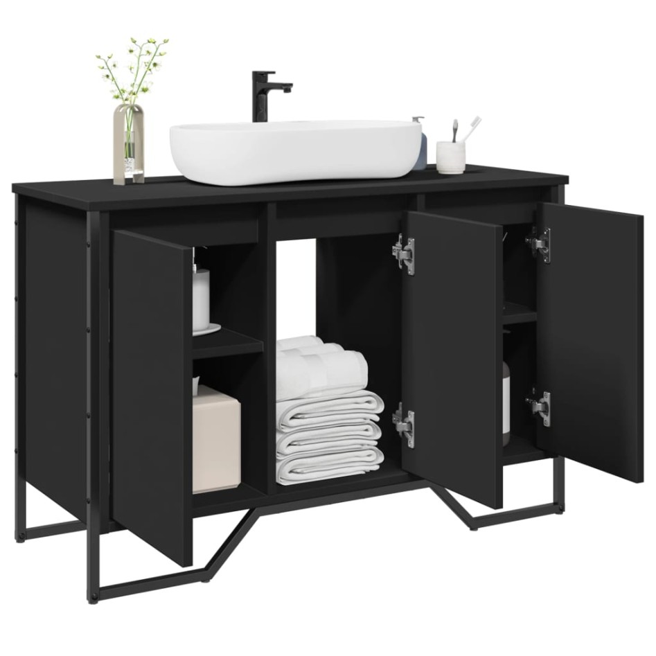 Armario de lavabo de baño madera ingeniería negro 91x35x60