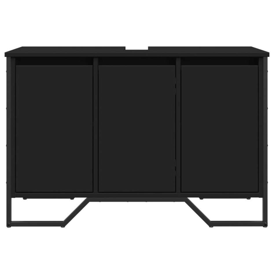 Armario de lavabo de baño madera ingeniería negro 91x35x60