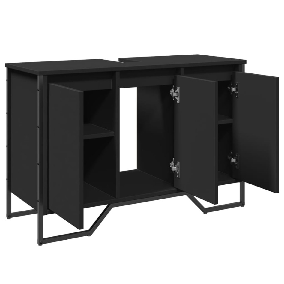 Armario de lavabo de baño madera ingeniería negro 91x35x60