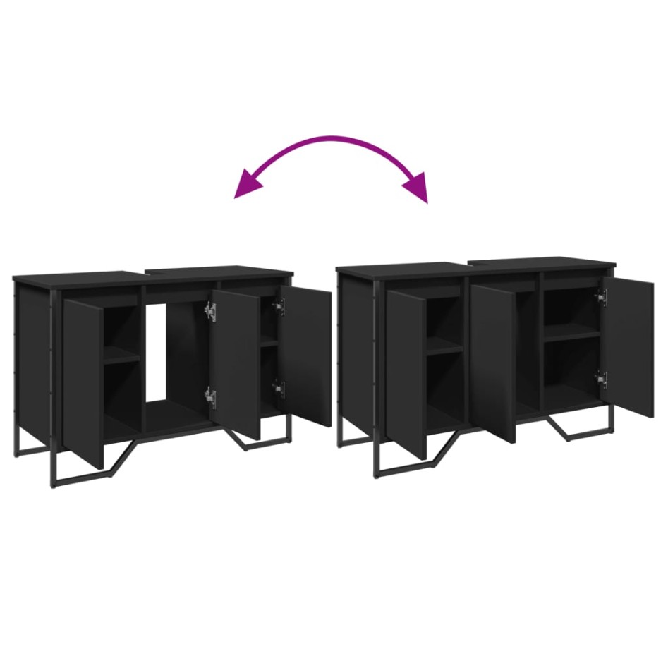 Armario de lavabo de baño madera ingeniería negro 91x35x60