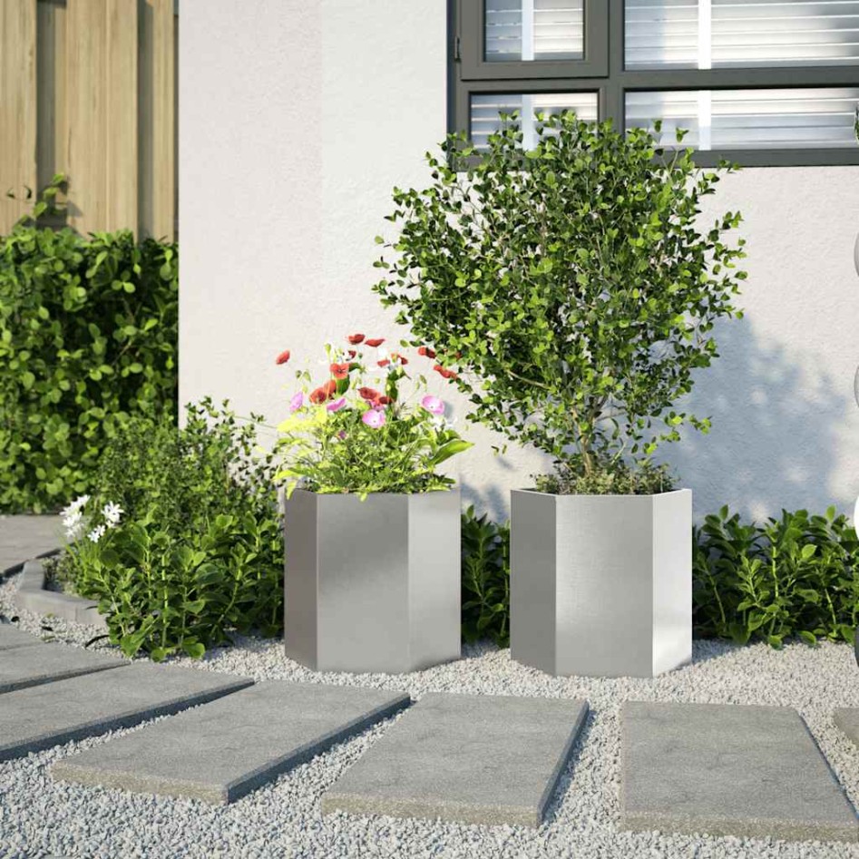 Jardineras hexagonales 2 uds acero inoxidable 46x40x45