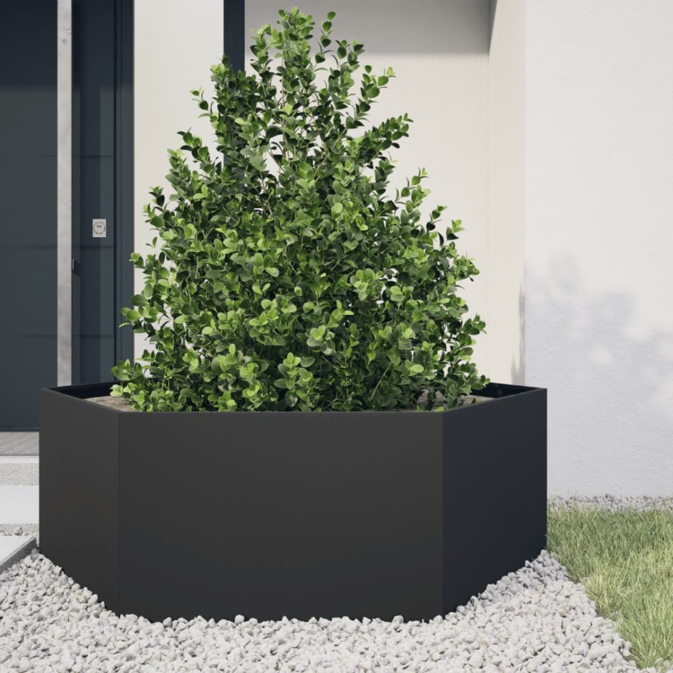 Jardinera hexagonal acero negra 138x120x45