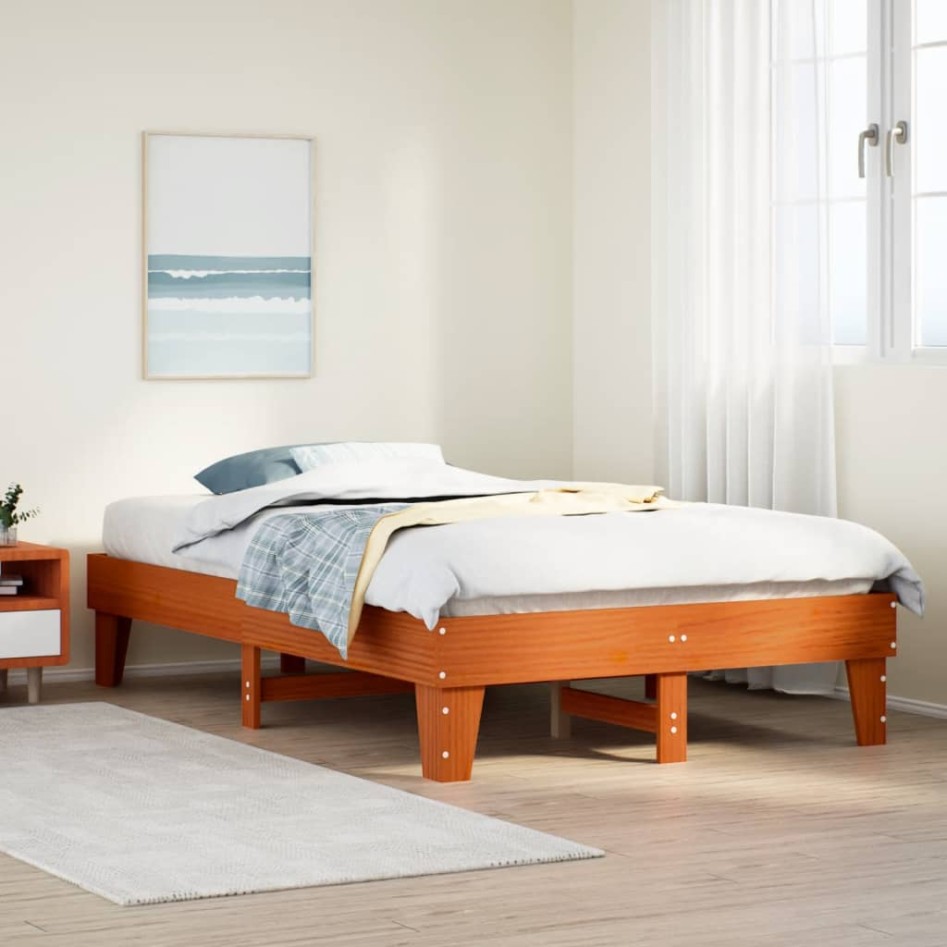 Estructura de cama sin colchón madera maciza marrón 135x190