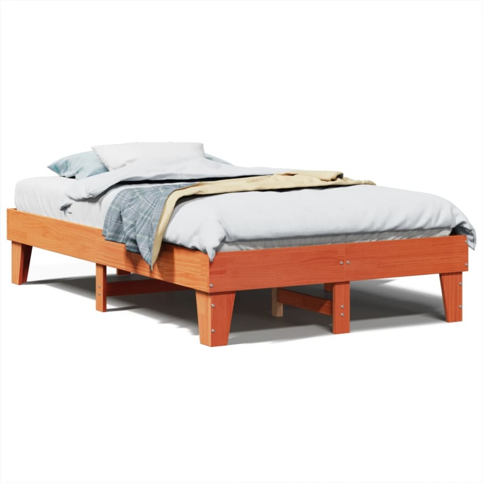 Estructura de cama sin colchón madera maciza marrón 135x190