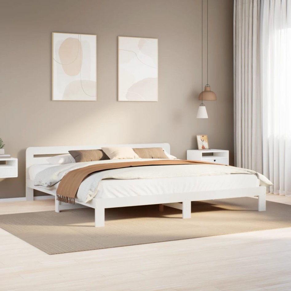 Cama sin colchón madera maciza de pino blanca 180x200