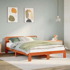 Cama sin colchón madera maciza de pino marrón cera 140x190
