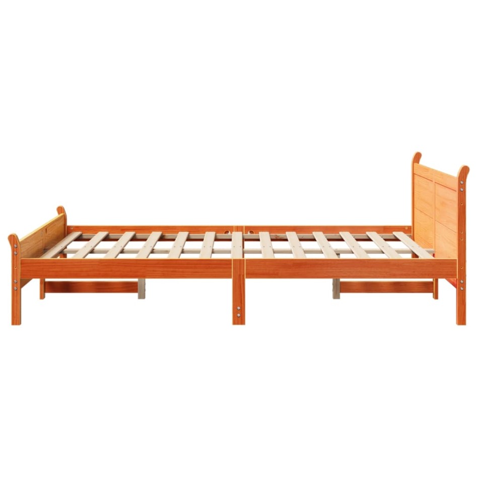 Cama sin colchón madera maciza pino marrón cera 150x200