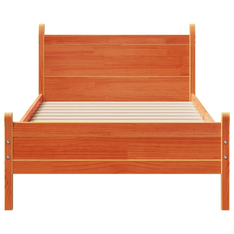 Cama sin colchón madera maciza de pino marrón cera 100x200