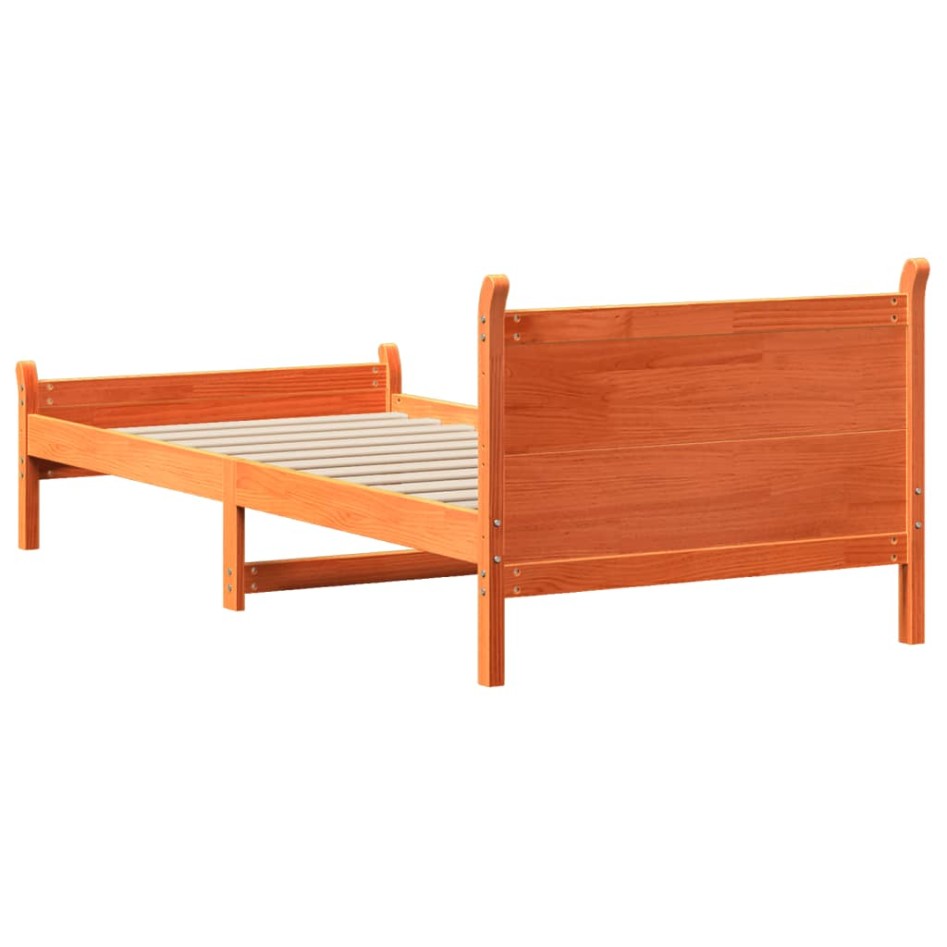 Cama sin colchón madera maciza de pino marrón cera 100x200