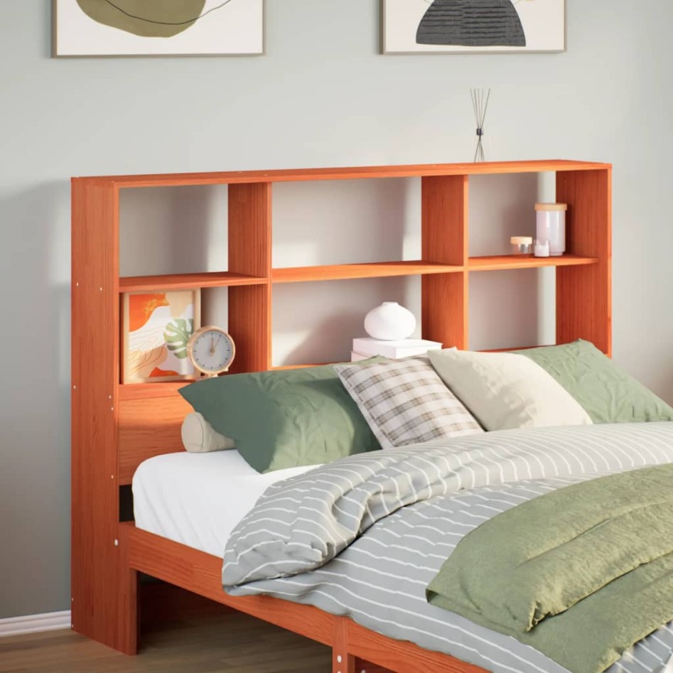 Cabecero de cama almacenaje madera maciza pino marrón 160