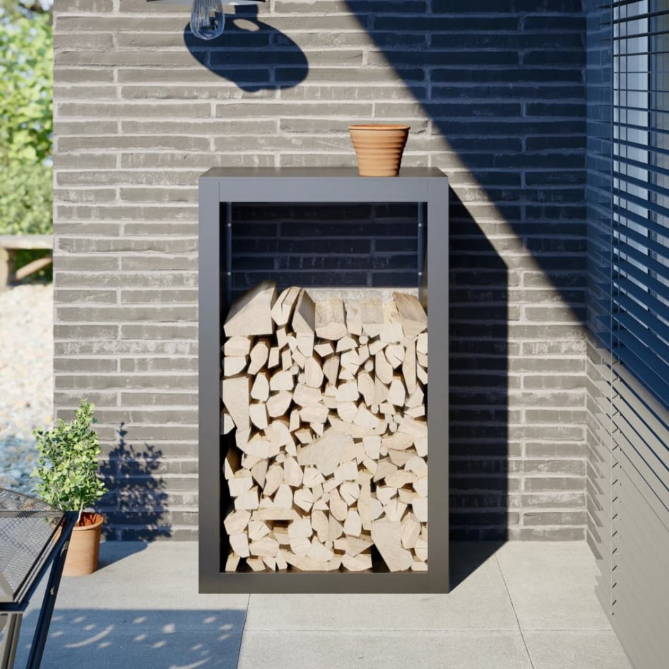 Leñero de acero gris antracita 60x40x100