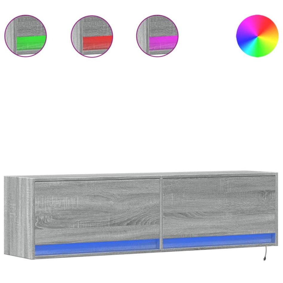 Mueble de TV de pared con luces LED gris Sonoma 140x31x38