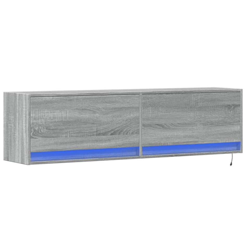 Mueble de TV de pared con luces LED gris Sonoma 140x31x38