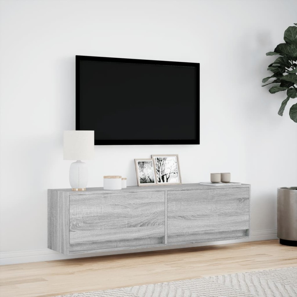 Mueble de TV de pared con luces LED gris Sonoma 140x31x38
