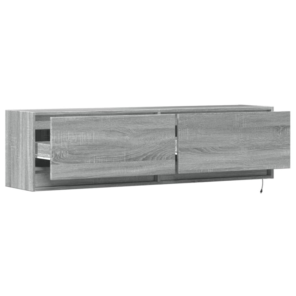 Mueble de TV de pared con luces LED gris Sonoma 140x31x38