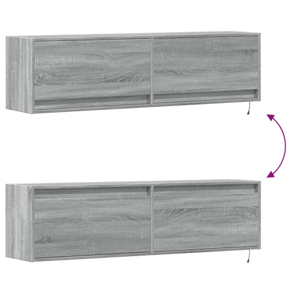 Mueble de TV de pared con luces LED gris Sonoma 140x31x38