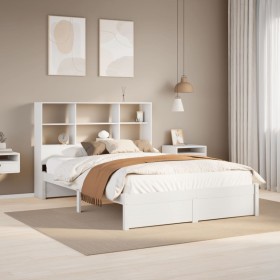 Cama con estantería sin colchón madera maciza blanca 160x200