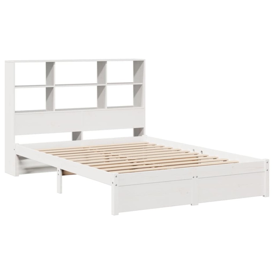 Cama con estantería sin colchón madera maciza blanca 160x200