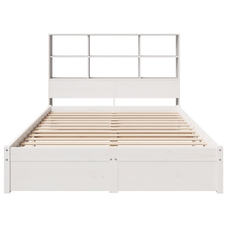 Cama con estantería sin colchón madera maciza blanca 160x200