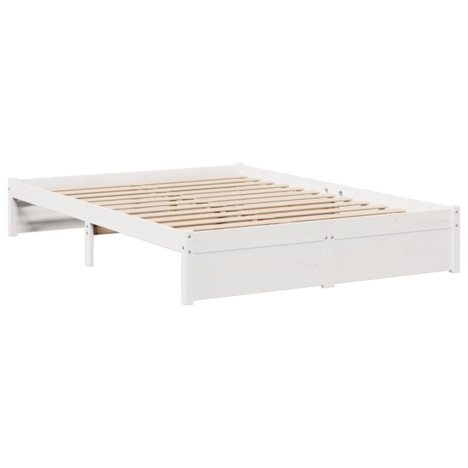 Cama con estantería sin colchón madera maciza blanca 160x200