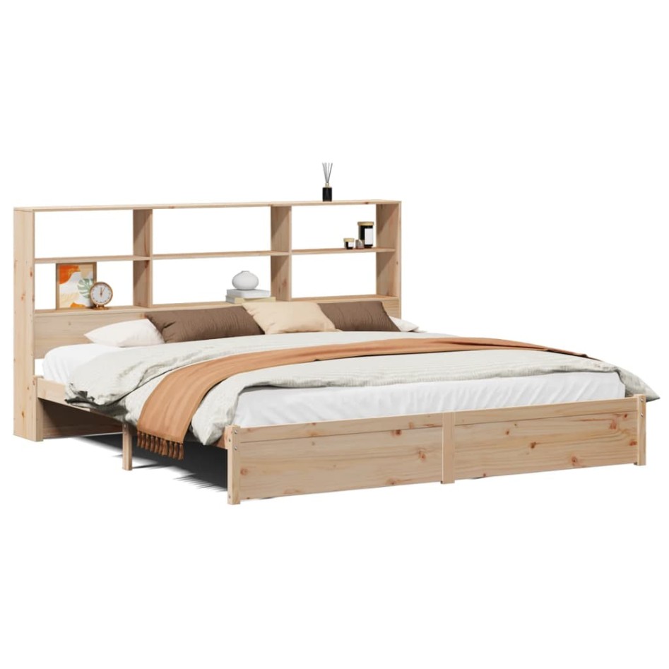 Cama con estantería sin colchón madera maciza de pino