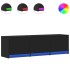 Mueble de TV con LED madera de ingeniería negro 140x34x40