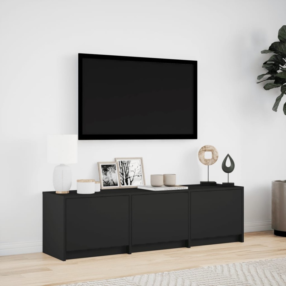 Mueble de TV con LED madera de ingeniería negro 140x34x40
