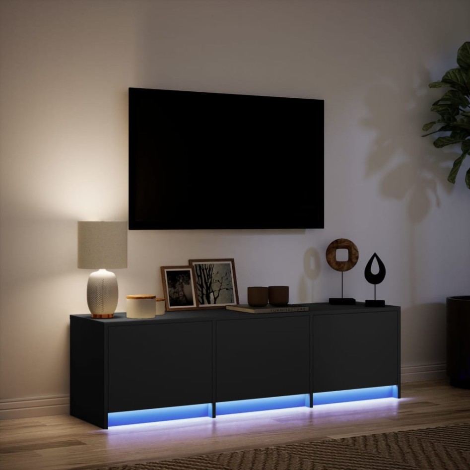 Mueble de TV con LED madera de ingeniería negro 140x34x40