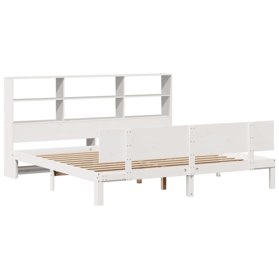 Cama con estantería sin colchón madera maciza blanca 200x200