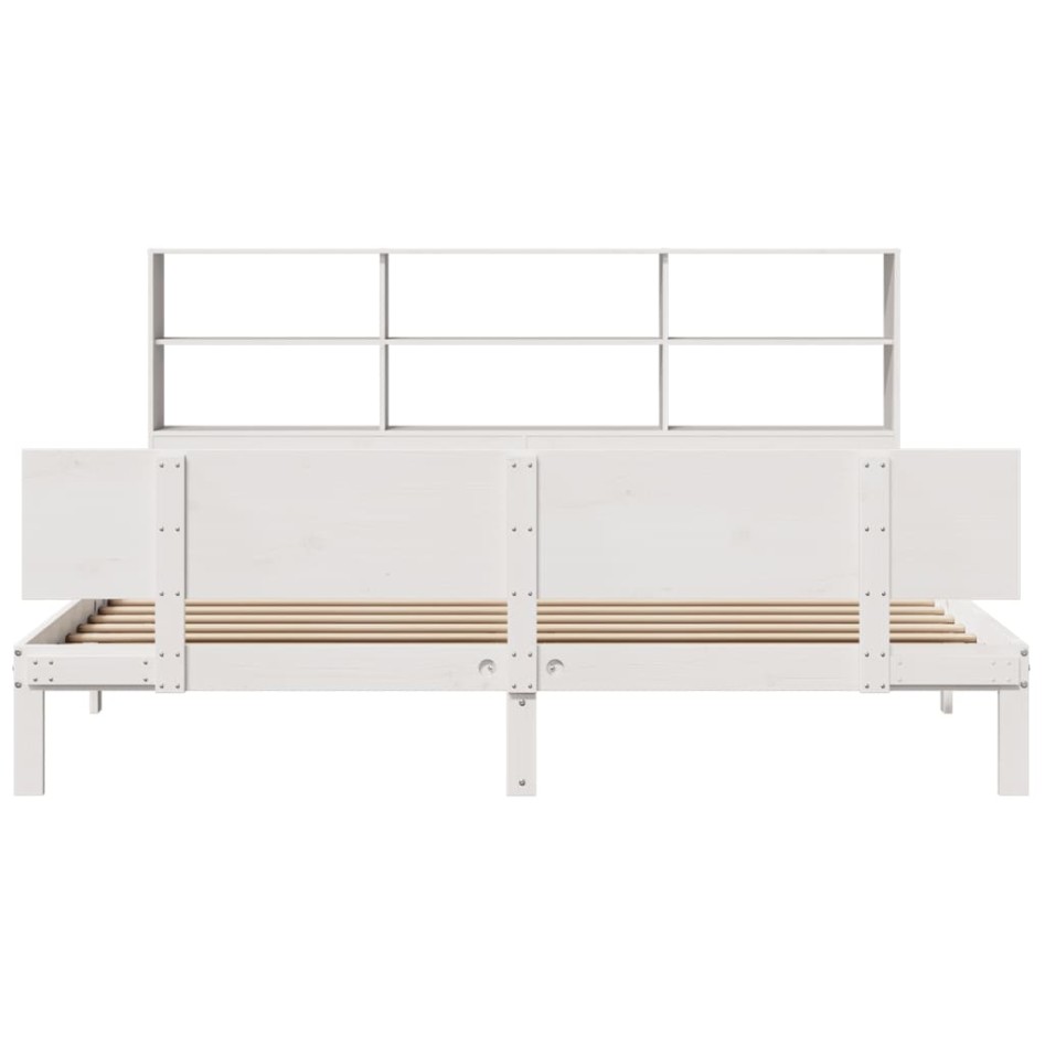 Cama con estantería sin colchón madera maciza blanca 200x200