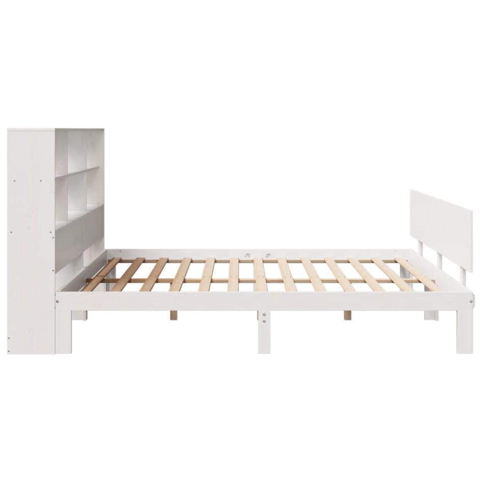 Cama con estantería sin colchón madera maciza blanca 200x200