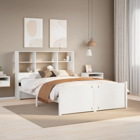 Cama con estantería sin colchón madera maciza blanca 150x200