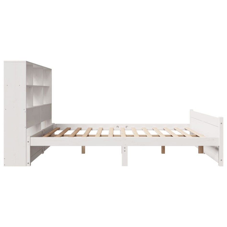 Cama con estantería sin colchón madera maciza blanca 150x200