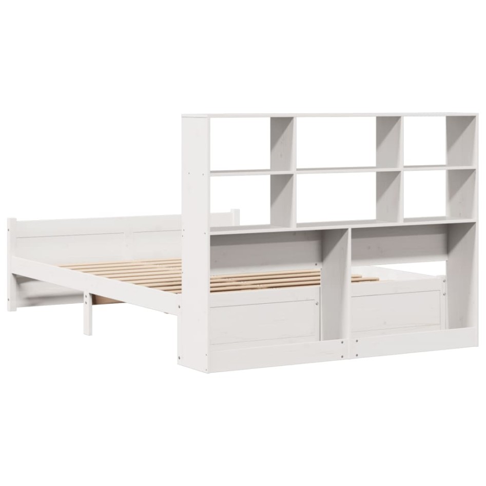 Cama con estantería sin colchón madera maciza blanca 150x200