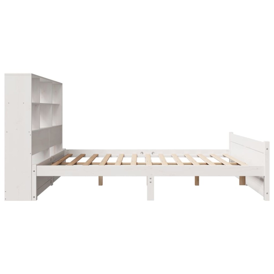 Cama con estantería sin colchón madera maciza blanca 160x200