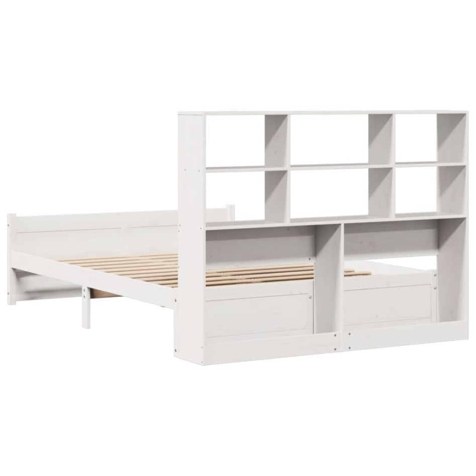 Cama con estantería sin colchón madera maciza blanca 160x200