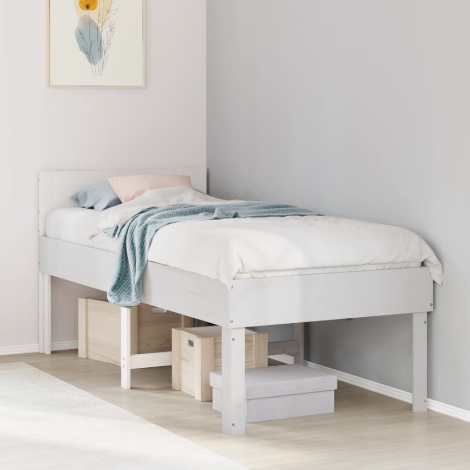 Estructura de cama sin colchón madera de pino blanca 90x200