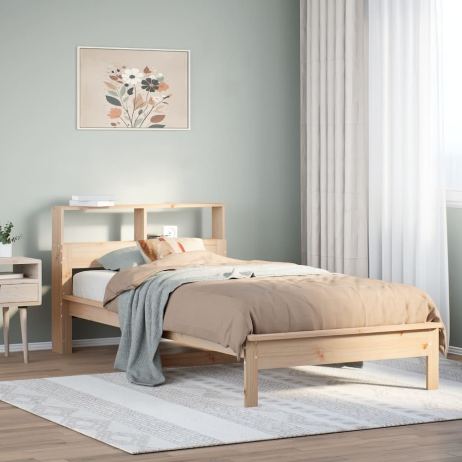 Cama con estantería sin colchón madera maciza de pino 90x190