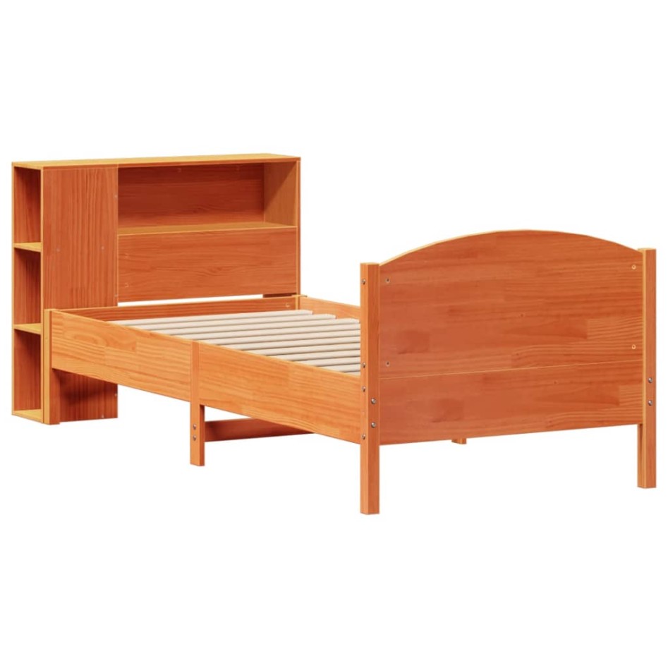 Cama con estantería sin colchón madera maciza marrón 75x190