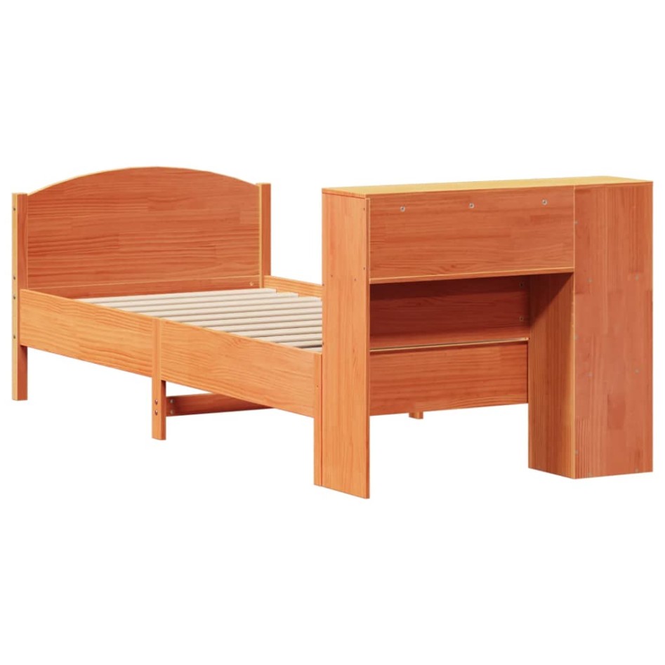 Cama con estantería sin colchón madera maciza marrón 75x190