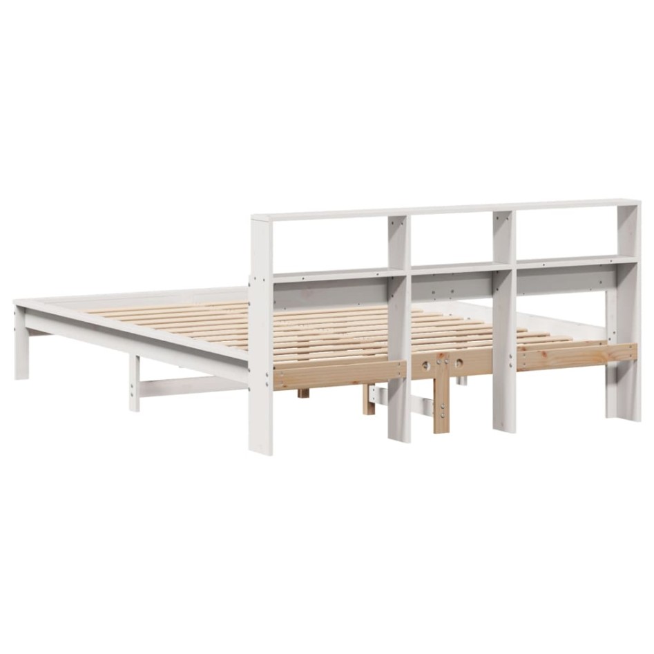 Cama con estantería sin colchón madera maciza blanca 120x190
