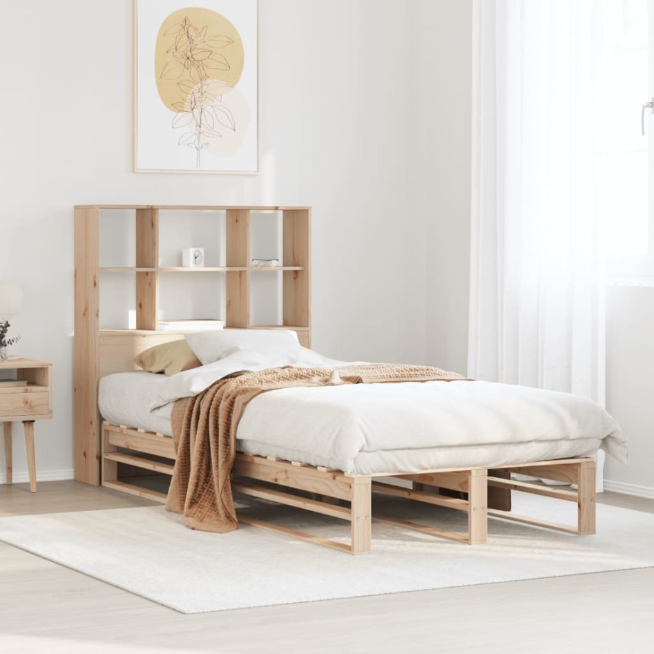Cama con estantería sin colchón madera maciza 100x200
