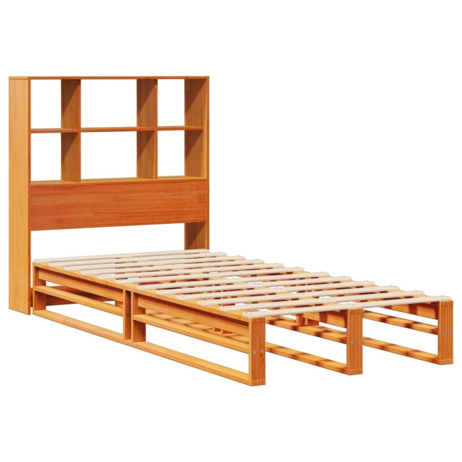 Cama con estantería sin colchón madera maciza marrón 100x200